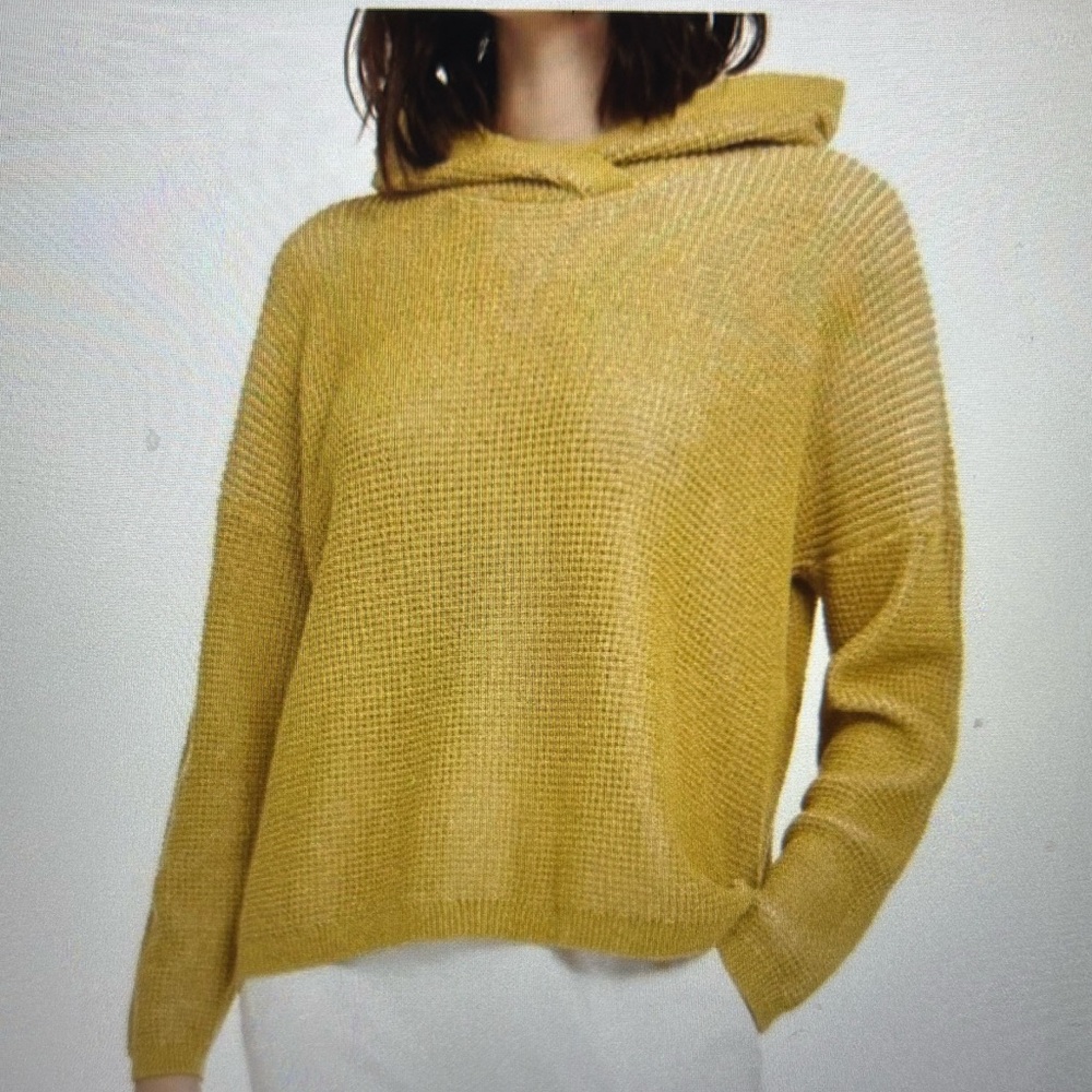 Eileen Fisher Yellow Sweater with hood.
